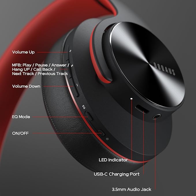 DOQAUS Bluetooth Headphones Over Ear, 90H Playtime Wireless, 3 EQ Modes, HiFi Audio & Deep Bass, ENC Noise Isolating Mic, Soft Earpads for Phone/PC