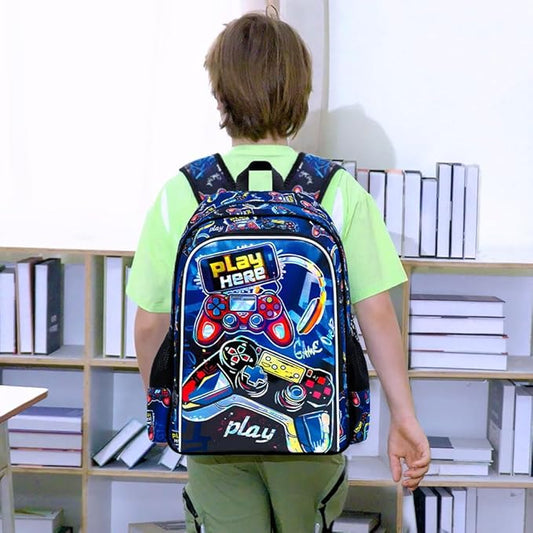 CCJPX 3PCS Gamer Backpack for Boys, 16 Inch Kids Water Resistant Preschool Bookbags, Cool Kindergarten School Backpacks and Lunch Box