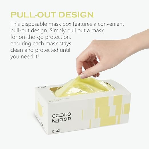 CSD Colo 30 Pcs Yellow Disposable Face Masks, 3 Ply Adult Mask with Elastic Ear Loop, Nose Bridge Clip, Breathable Comfortable Mask Great for Indoor, Outdoors Use (Calla Yellow)