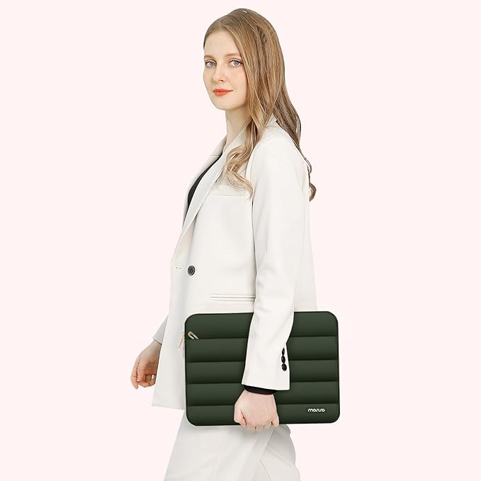 MOSISO 13.3 inch Laptop Case, 13-13.3 inch Puffy Laptop Sleeve Compatible with MacBook Air 13 13.6 M4 M3 M2 M1/Pro 13/Pro 14, HP Dell ASUS Lenovo,Polyester Horizontal Bag with Small Case, Army Green