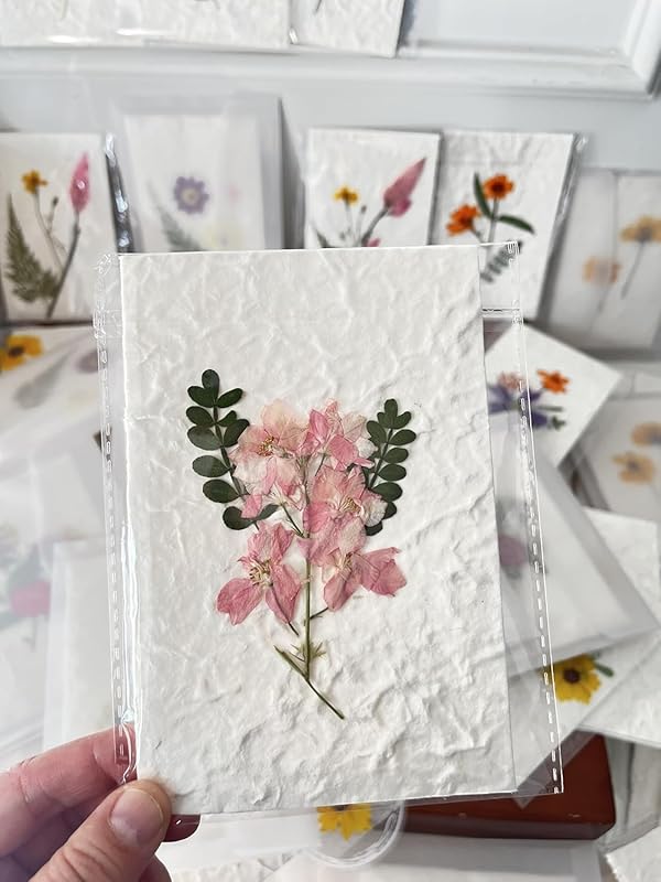 Handmade Real Flower Greeting Card with Transparent Envelopes, 4 * 6 inches, Minimalist Design, Perfect for Business, Weddings, Baby Showers,Birthday, Graduations & Thank you & Holiday & Gift