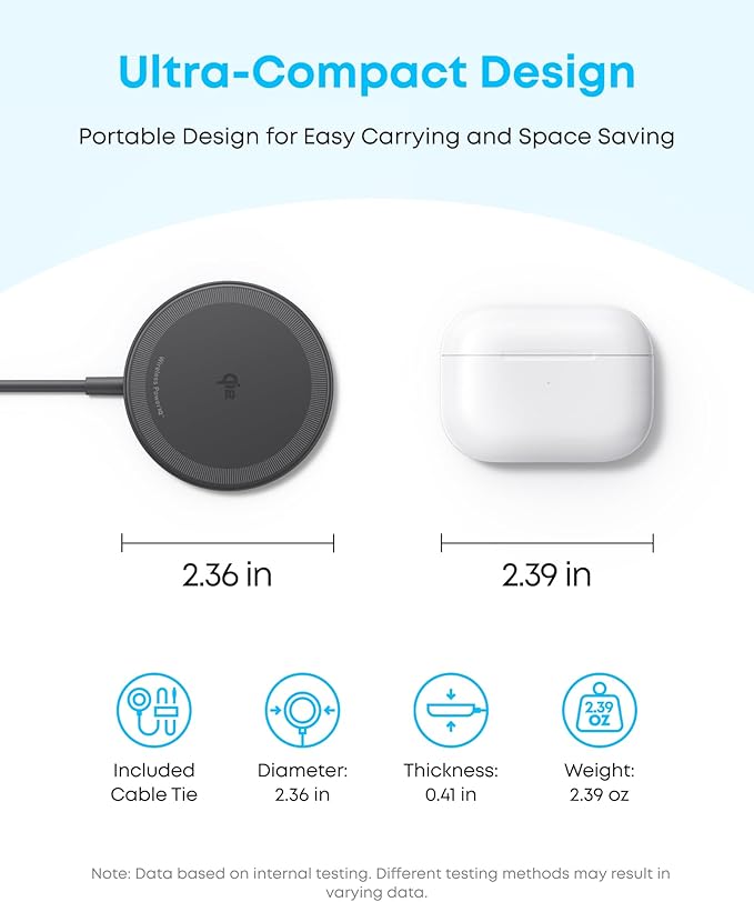 Anker Zolo Magnetic Wireless Charger, Qi2 Certified 15W MagSafe-Compatible Wireless Charging Pad, for iPhone 17/16/15/14/13/12 Series, AirPods, and More (Not for Pixel, Adapter Not Included)