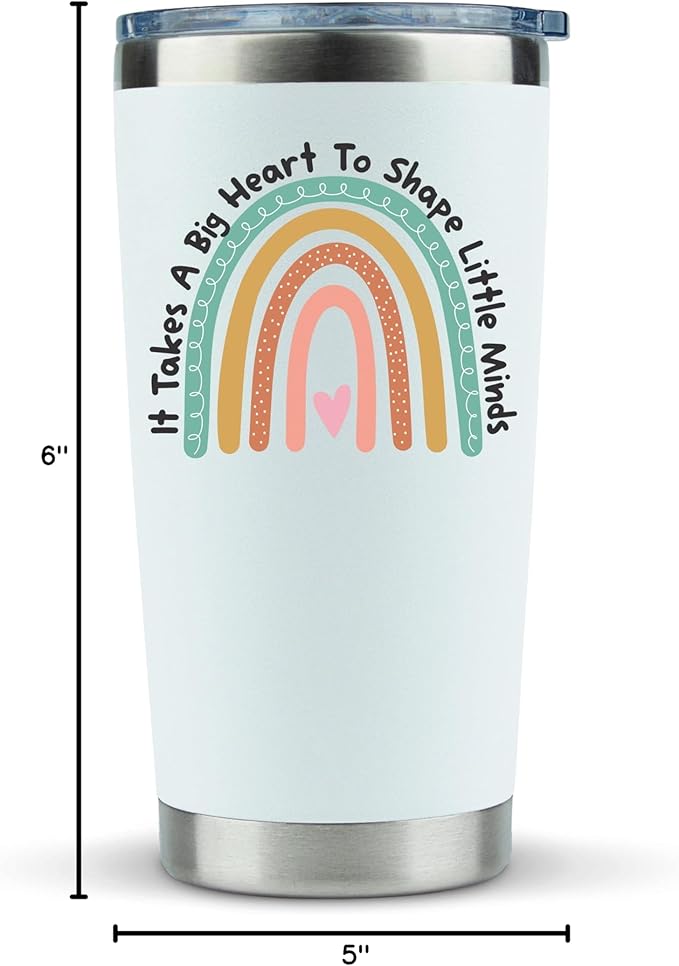 KLUBI Teacher Appreciation Gifts for Women - It Takes a Big Heart to Shape Little Minds Teacher Tumbler With Straw 20 Ounce Thank You Gifts for Women Nanny Gift Travel Mug Preschool Teacher Gift