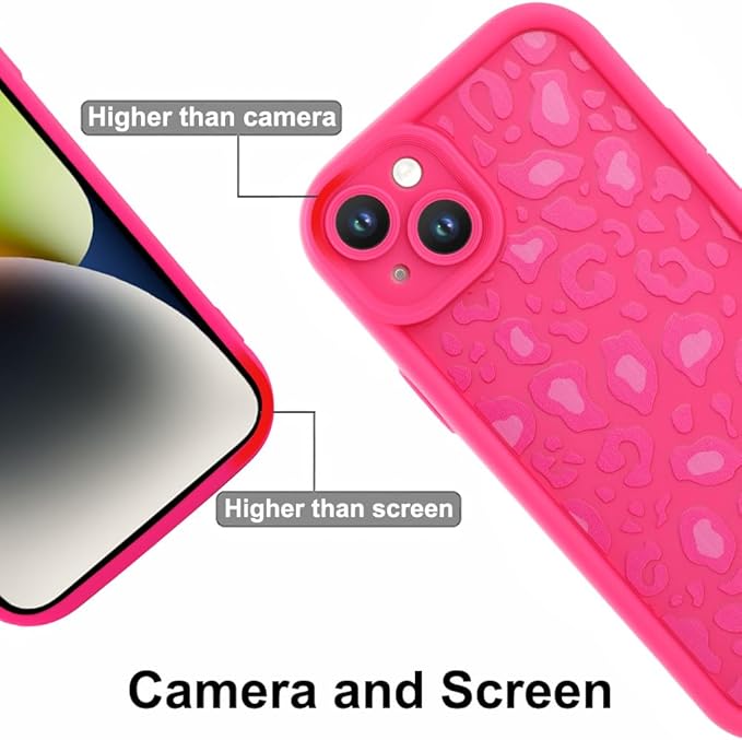 KANGHAR Case for iPhone 14 Leopard Printed Pattern Cute Cheetah Phone Case Soft TPU Shockproof Protective Cover for iPhone 14 6.1 Inch Hot Pink