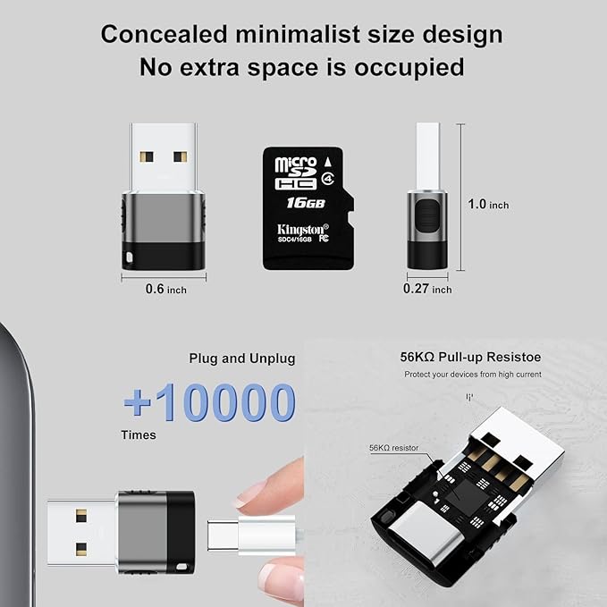 USB to USBC Adapter 6 Pack,USB A to USB C Adapter,USBA to USBC OTG Adaptor,Type C Converter for iPhone,MacBook,iPad,Car Play,Charger,Grey