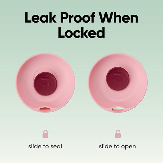 Owala SmoothSip Slider Insulated Stainless Steel Coffee Tumbler, Reusable Iced Coffee Cup, Hot Coffee Travel Mug, BPA Free 12 oz, Pink/Red (Strawberry Fields)