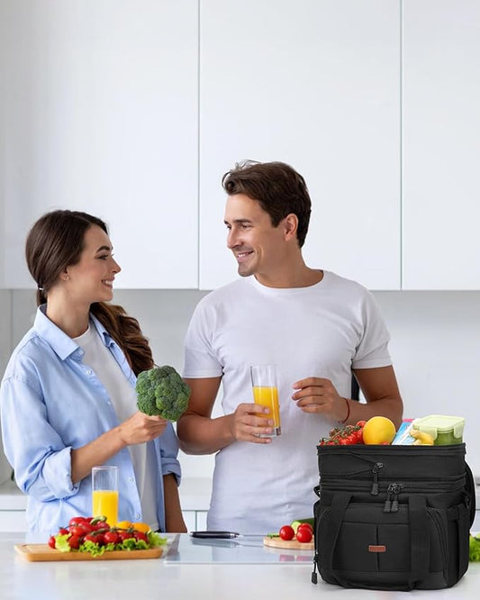 Lunch Box for Men Women Double Deck Insulated Lunch Bag for Men Woman Leakproof Expandable Cooler Bag with Adjustable Shoulder Strap for Work Picnic School(Black,16L)