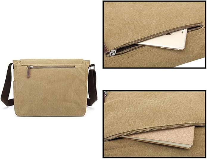 Sechunk Canvas Vintage Messenger Bag Shoulder bag Leather Large Travel Crossbody bags for men women 15inch Laptop