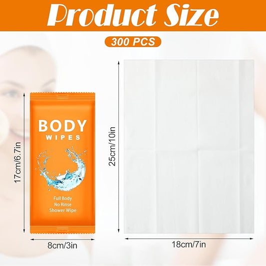 Treela 300 Pcs Bulk Deodorant Large Body Wipes Individually Wrapped Wet Wipes Travel Size for Adults Shower for Homeless Supplies Hygiene Personal Cleansing for Hiking Gym(7.09" X 9.84",Orange)