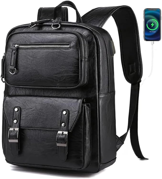 CHAO RAN Leather Backpack For Men Business Laptop Backpack Waterproof Travel College Backpack Daily Work Bags