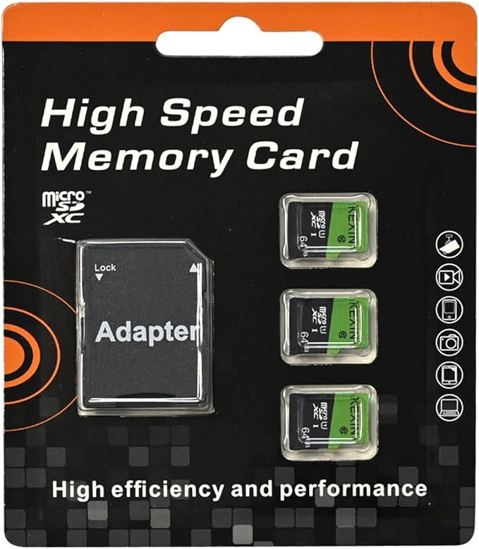 KEXIN 64GB Micro SD Card 3 Pack with SD Adapter microSDXC Memory Card UHS-I C10 U1 Micro SD Card Full HD High Speed TF Card for Tablet Action Camera Dash Cam Drone Game Console, 64 G 3 Pack