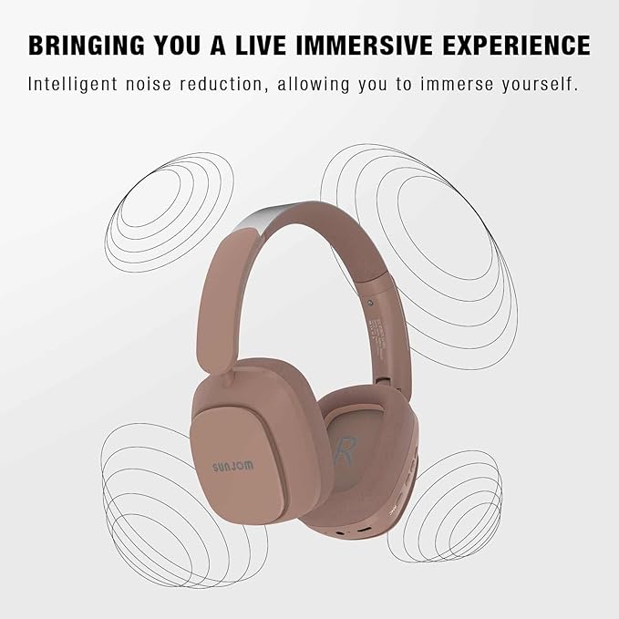 Remix 130H Playtime Bluetooth Over-Ear Wireless Headphones, ANC/ENC Active Noise Cancelling, Foldable Rotatable Lightweight Headphones with Microphone Type-C for Call Travel Sports (Pink Brown)