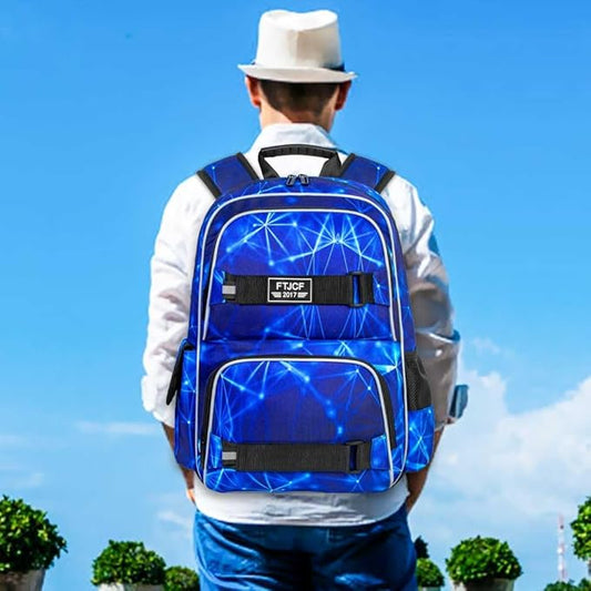 Laptop Backpack, 17 Inch School Bag College Bookbag with Lunch Bag Set, Water Resistant Aurora Backpacks for Teens Boys Man Students (Blue)