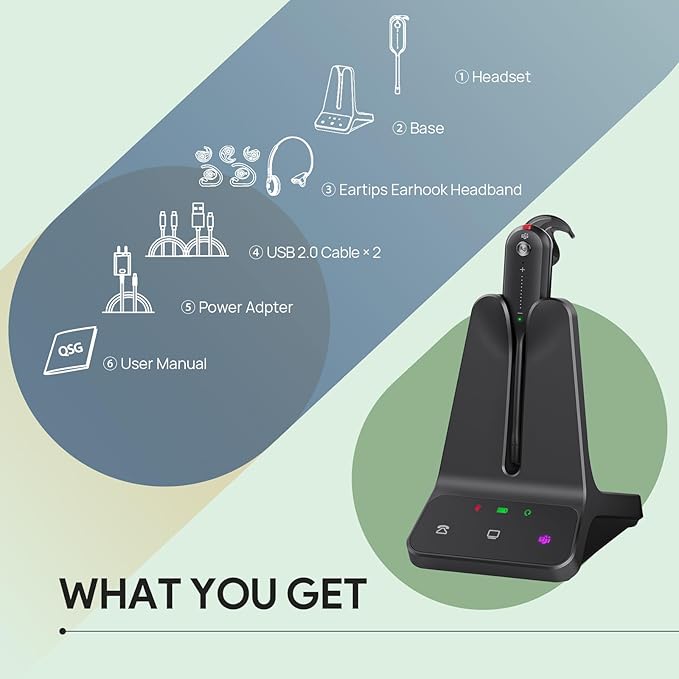 Yealink DECT Wireless Headset WH63 E2 UC,Single Ear (Mono) Convertible Office Headset with Noise Canceling Mic, 607Ft Range,3 Wearing Styles,Connects to Desk Phone and Computer