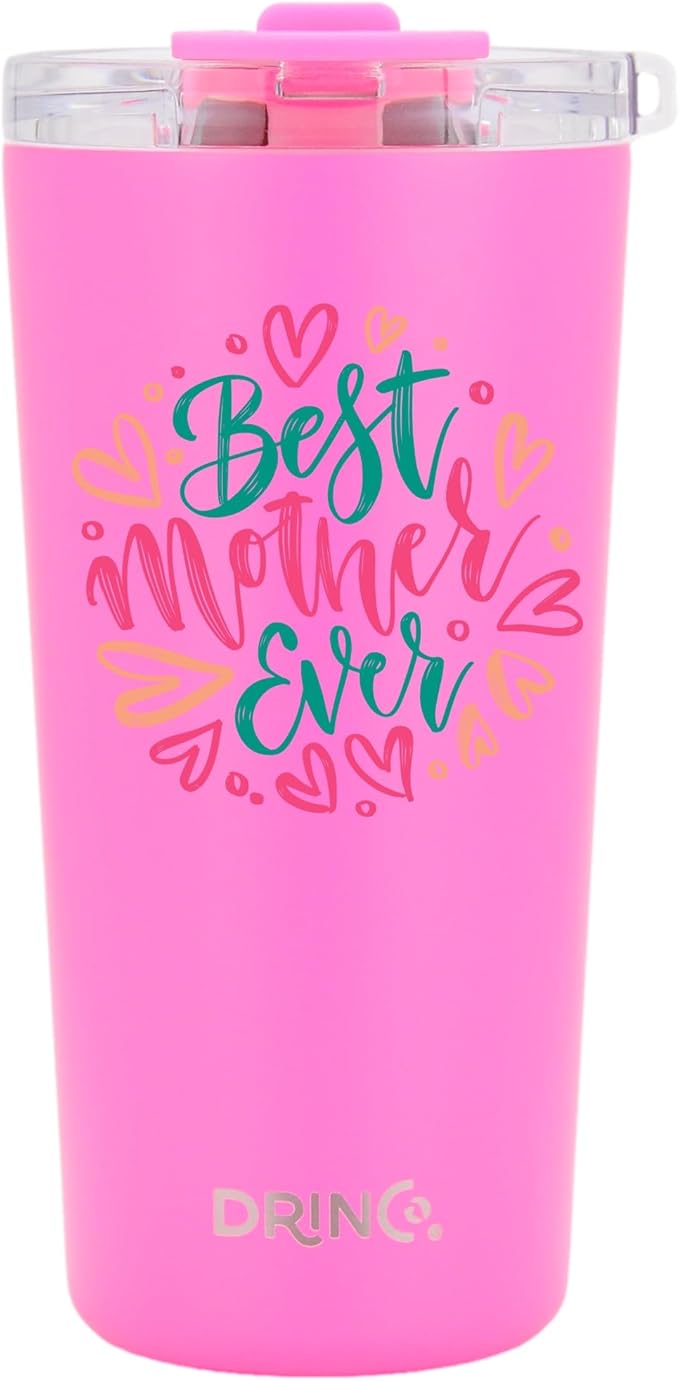 Drinco - 20 oz Stainless Steel Tumbler | Double Walled Vacuum Insulated Mug With Lid, 2 Straws, For Hot & Cold Drinks (Mother 20oz Island Pink, 20oz)