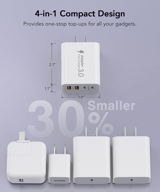 CSODINCE 3 Pack Fast Charging Block, 40W 4-Port Charger Cube Power Brick Plug Box Base Adapter for iPad/Pro/Mini, Compatible with iPhone 16/15/14/13/12, Galaxy, Motorola,Sony, Google Pixel, Tablet