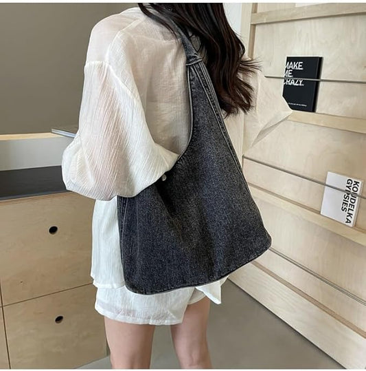 Denim Tote Bag for Women-Shoulder Handbag Perfect for Work Shopping,Hobo Bag
