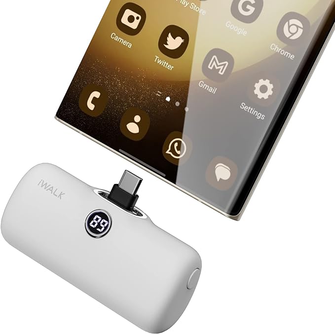 iWALK Small Portable Charger, 4,800mAh 18W PD Fast Charging Power Bank with Built-in USB-C Connector, External Mini Battery Pack for Samsung Galaxy S25/S24/S23, Android, iPhone 15/16/Pro/Max, White