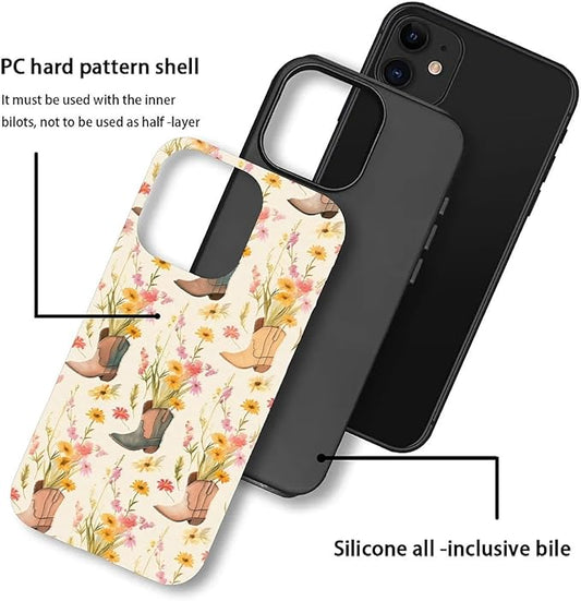 Case for iPhone 11,Western Cowgirl for Woman Men Full Body Protective Cover Shockproof 2 in 1 Silicone + Hard PC Case for iPhone 11