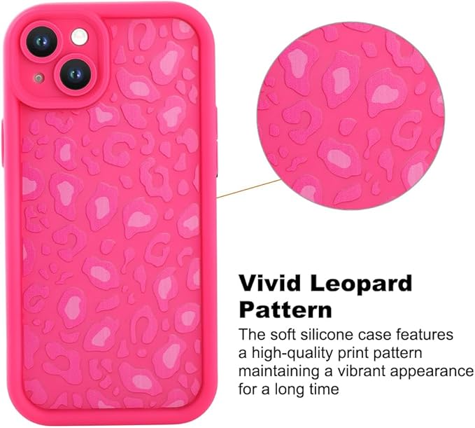 KANGHAR Case for iPhone 15 Leopard Printed Pattern Cute Cheetah Phone Case Soft TPU Shockproof Protective Cover for iPhone 15 6.1 Inch Hot Pink