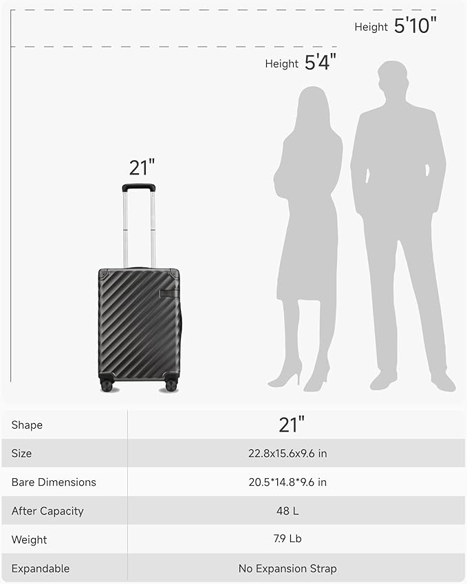 LUGGEX Luggage with Spinner Wheels, Polycarbonate Hard Shell Suitcase, Carry On 21 Inch, Charcoal Metallic