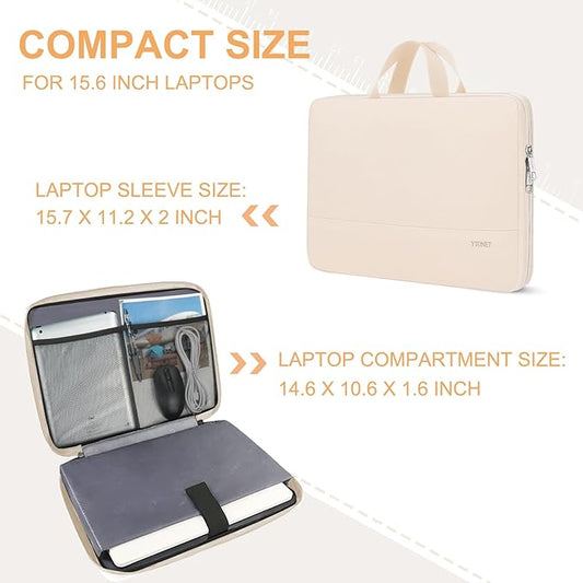 Ytonet Laptop Case 15.6 inch, TSA Laptop Sleeve Water Resistant Slim Carry Travel Computer Bag Compatible for MacBook, HP, Dell, Lenovo, Asus Notebook, Gifts for Men Women, Beige