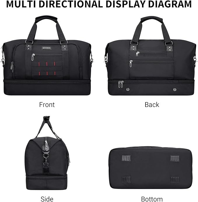 WITZMAN Travel Duffle Bags for Men Weekender Bags with Toiletry Bag Sets Carry On Overnight Bag 55L (B696 Black)