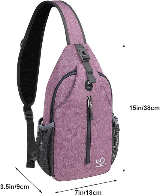 WATERFLY Crossbody Sling Backpack Sling Bag Travel Hiking Chest Bag Daypack (Purple)