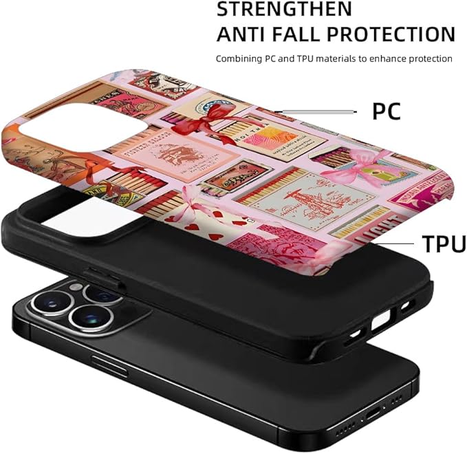 Generic Case Compatible with iPhone 14 Pro Max,Vintage Matchbox Collage Bow Phone Case for Girl Women,Durable Protection Case