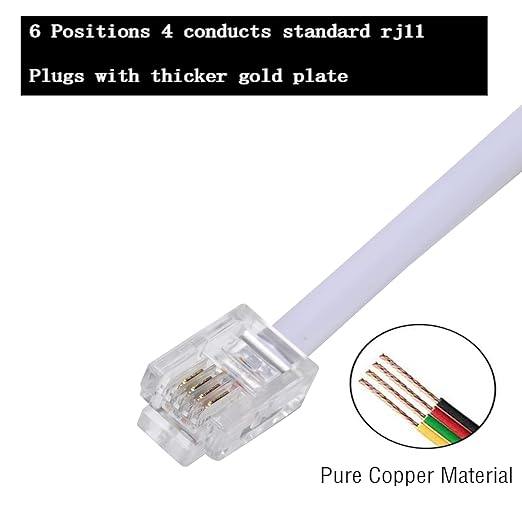 100Feet Long Telephone Extension Cord Phone Cable Line Wire, with Standard RJ11 Plug and 1 in-Line Couplers and 35Cable Clip Holders-White