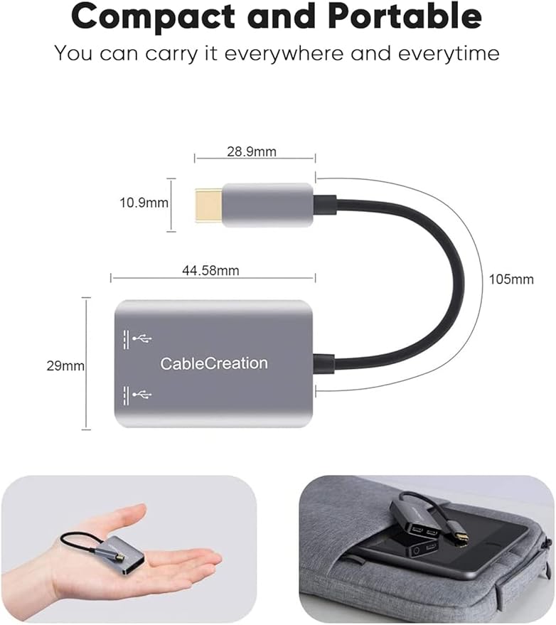 CableCreation USB Type C Splitter, 2-in-1 USB C Audio Adapter and PD Fast Charging, Type C Aux Dongle Compatible with iPad, MacBook, iPhone 16 15 Pro Max Plus, Galaxy S24/S23/S22+, Pixel 9/8/7+, Grey
