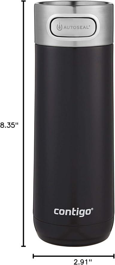 Contigo Luxe AutoSeal 16oz Vacuum-Insulated Stainless Steel Travel Mug, Leak-Proof and Dishwasher Safe, Licorice - Perfect for Hot and Cold Beverages