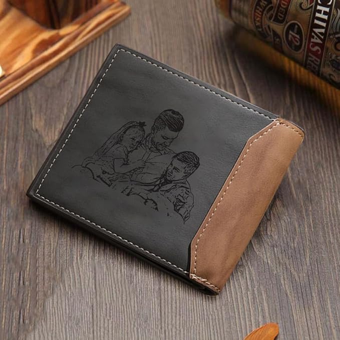 Personalized Photo Wallet for Men – Custom Leather Wallet with Name, Gift for Dad, Husband, Grandpa, Father’s Day, Birthday, Anniversary, Christmas Gift (Style E)