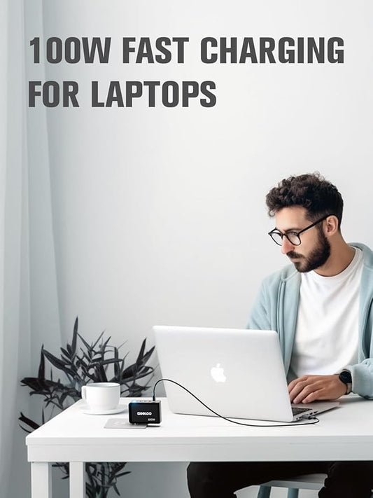 Gooloo 100W USB C Charger Block, 4-Port Foldable Compact Fast Wall Charger for MacBook Pro/Air/iPad/iPhone Series and More, SuperSafe Power Adapter for Gooloo GT4000S/GT3000 Jump Starters