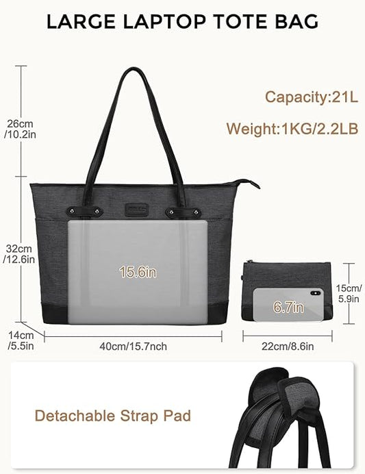 RAVUO Laptop Tote Bag for Women, Water Resistant 15.6 Inch Computer Handbag Purse Teacher Bag With Portable Small Pouch
