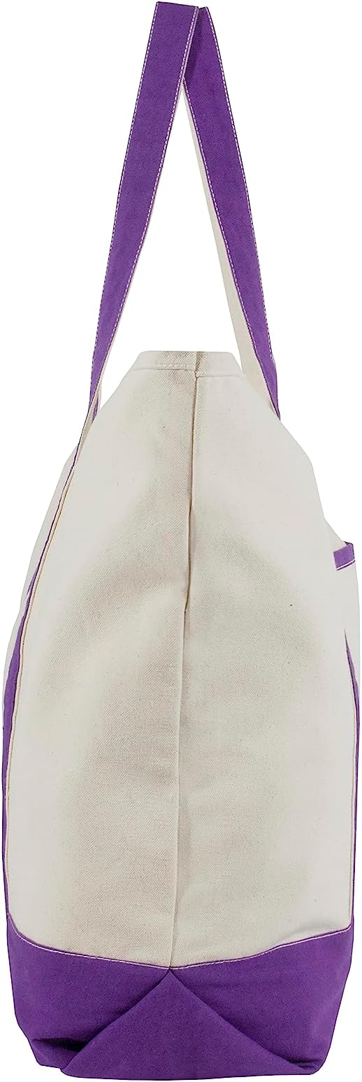 Extra Large Zippered Tote Bag - Zippered Top, Heavy Duty Canvas Tote for Picnic, Beach or Shopping - Premium Quality, Washable, Foldable and Multipurpose Cotton Canvas Tote Bag (Purple)