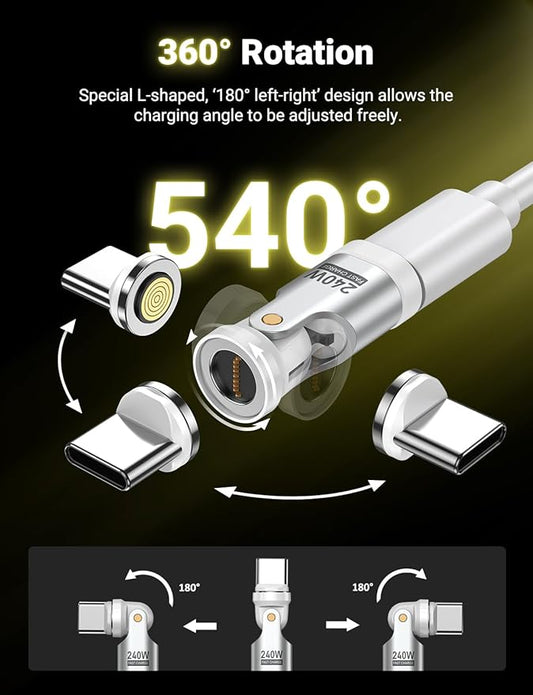 A.S 240W USB C Magnetic Adapter (3Pack), Gen3 USB C 90 Degree Adapter/C Right Angle Adapter/180 Degree USBC Adapters/USBC to USBC Adapters for Phone 16/15, Ma-Book Pro/Pad Series, Samsung (White)