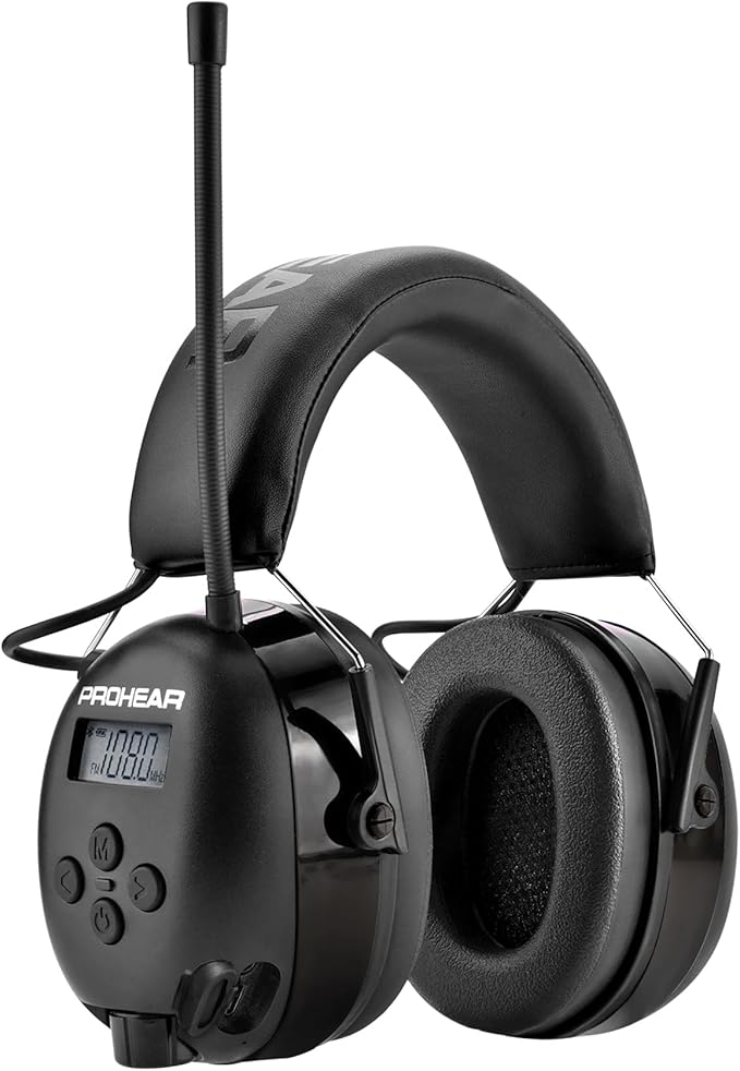 PROHEAR 033 Upgraded Bluetooth Hearing Protection AM FM Radio Headphones, 31SNR Noise Reduction Ear Muffs with Long-Lasting Stable Rechargeable Battery, 50 Hrs for Mowing Snowblowing, Black