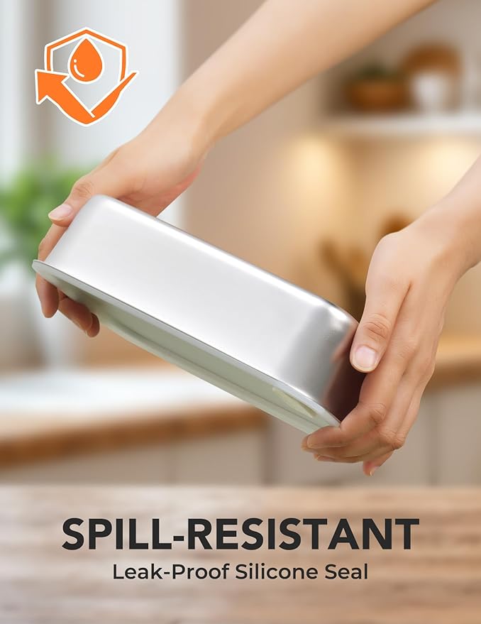 EAST OAK Stainless Steel Inner Container with Lid for Cordless Electric Lunch Box, 5.5 Cups Meal Container for Portable Heated Lunch Box with Removable Tray Divider, Dishwasher Safe