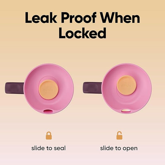 Owala SmoothSip Slider Stainless Steel Insulated Travel Mug, 100% Leak Proof, For Hot and Cold Drinks, Travel Friendly with Sliding Lock Lid, 24 oz, BPA Free, Leak Proof, Pink/Tan (Daybreak)