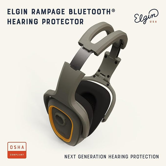 Elgin Rampage Bluetooth Hearing Protection Headphones, OSHA Compliant, 25 dB NRR, Noise Isolating Microphone, 40+ Hour Battery, IP65 Rated, Ideal for Construction, Landscaping, Industrial Use