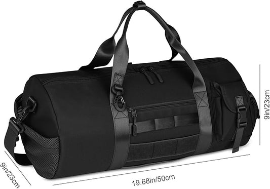 ArcEnCiel Medium Tactical Duffle Bag Men Gym Pack Molle Shoulder Bags Shoes Storage Sports Handbag with Patch(Black)