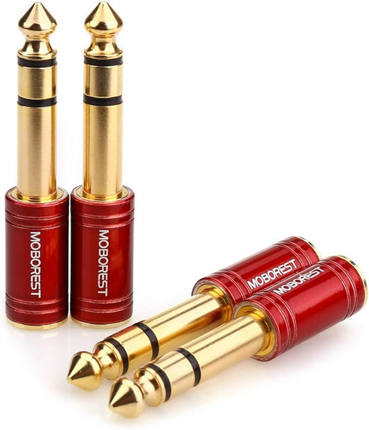 MOBOREST 4PCS 1/4 Inch to 3.5mm TRS Headphones adapte, Upgrade 6.35mm Pure Copper to 1/8 Inch Jack Female Stereo Adapter for Headphone amp adapte etc - Fashion Red