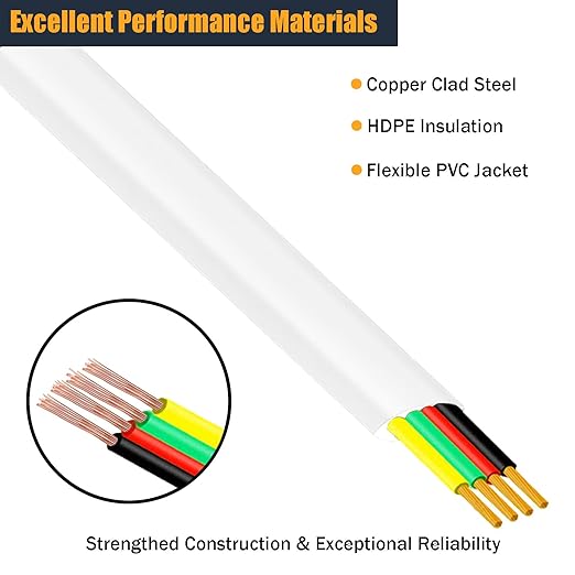 25FT Telephone Extension Cord Cable, Landline Phone Line Wire with RJ11 6P4C Plugs, Includes Cable Clips - White - 2 Pack