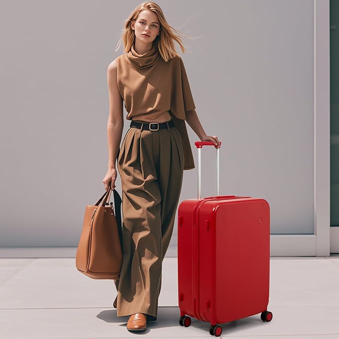 mixi Carry on Luggage, 20'' Suitcase Spinner Wheels Luggage Hardshell Lightweight Rolling Suitcases PC with Cover & TSA Lock for Business Travel, Red