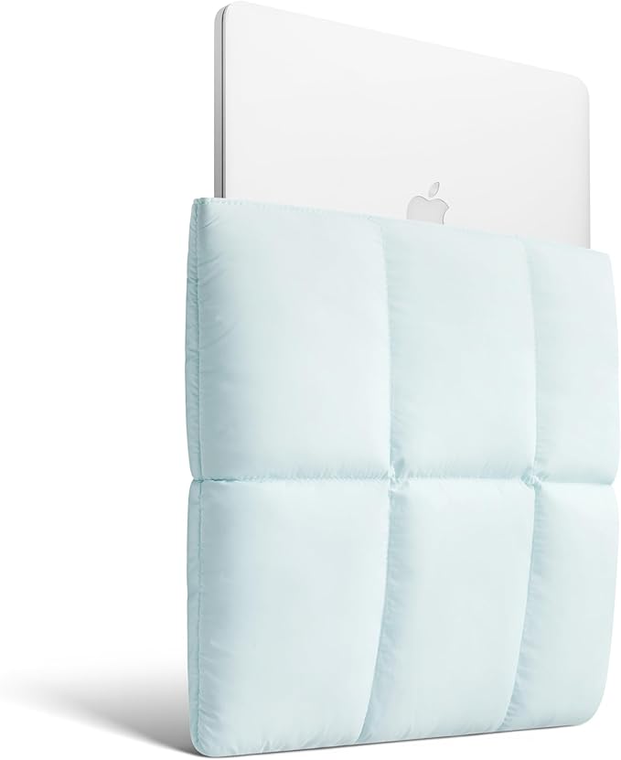 Comfyable Puffy Laptop Sleeve 13 Inch 14 Inch, Quilted Puffer Laptop Carrying Case, Pillow Case Compatible with MacBook Air M4 2025 M3 M2 M1, MacBook Pro M4 Pro/Max, Ice Blue