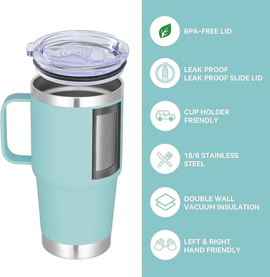 VEGOND 20 oz Tumbler Bulk with Handle Lid and Straw, Stainless Steel Insulated Travel Coffee Mug Set, Spill Proof Double Wall Metal Tumblers Cups, Mint Green 6 Pack