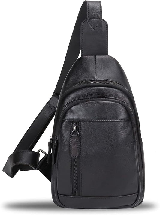 IVTG Genuine Leather Sling Bag Chest Shoulder Pack Crossbody Casual Daypack Vintage Handmade Hiking Backpack Motorcycle Bag (Darkgrey)