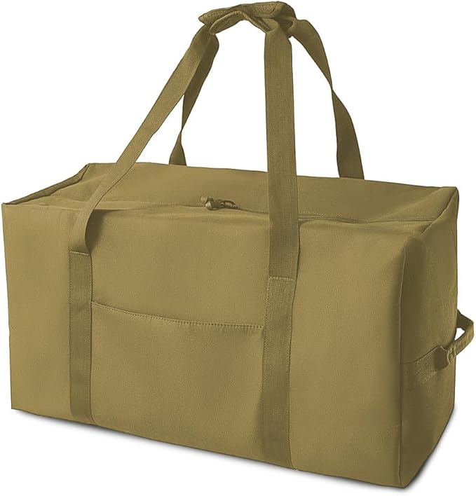 Large Military Duffle Bag Tactical Gear Load Out Bag Camping Storage Utility Tote Deployment Cargo Bag Travel Sports Equipment Duffel Luggage Bag with (Khaki, Medium 25.59"x11.81"x13.78"))