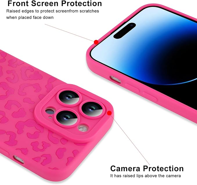 ZIYE for iPhone 14 Pro Case Hot Pink Leopard Pattern Phone Case with Camera Protection,Soft TPU Silicone Rubber Protective Cover Cheetah Design Cases Compatible with iPhone 14 Pro 6.1 Inch